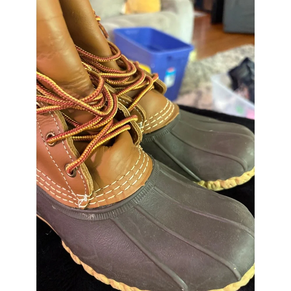 LL Bean Boots 8 Inch Duck Boots Mens Brown Tan Leather Waterproof Made in Maine